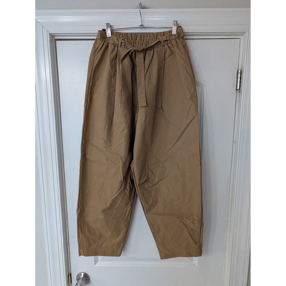 Gallego Desportes Paris Womens Large Balloon Pants khaki belted barrel wide leg